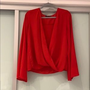 Red deep v blouse
